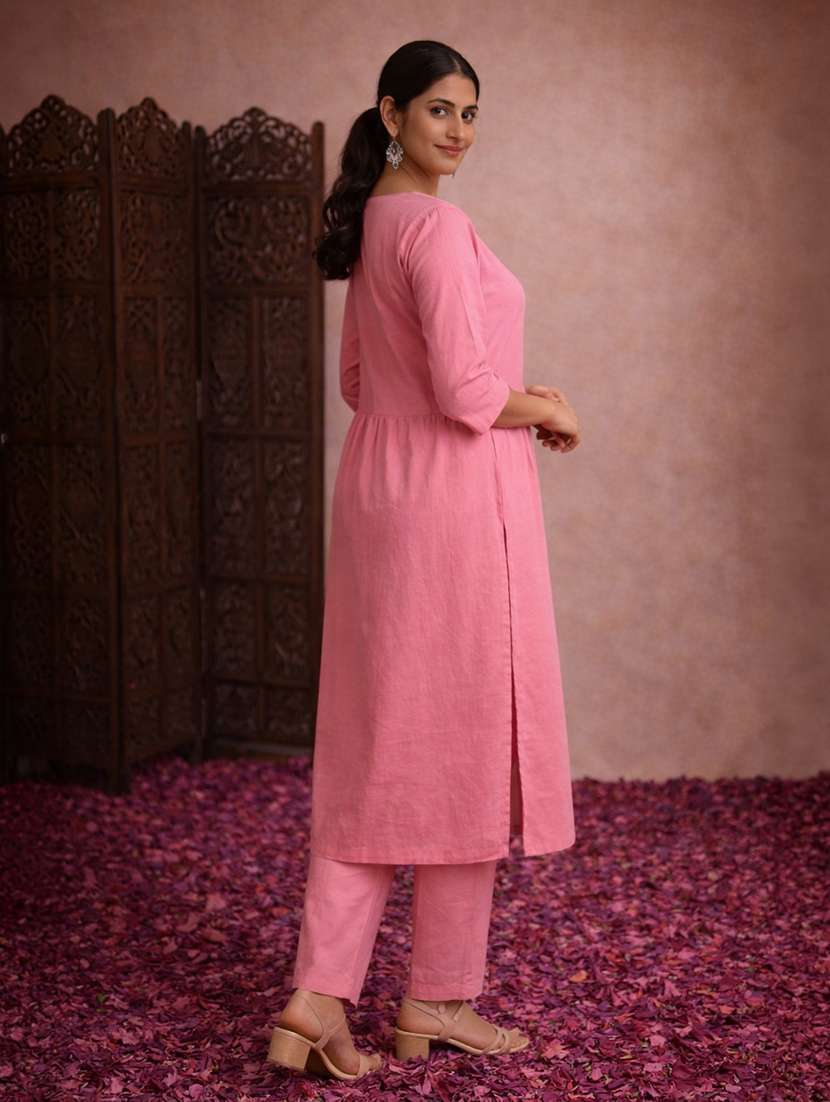women pink cotton straight kurti - 22463405 -  Standard Image - 3