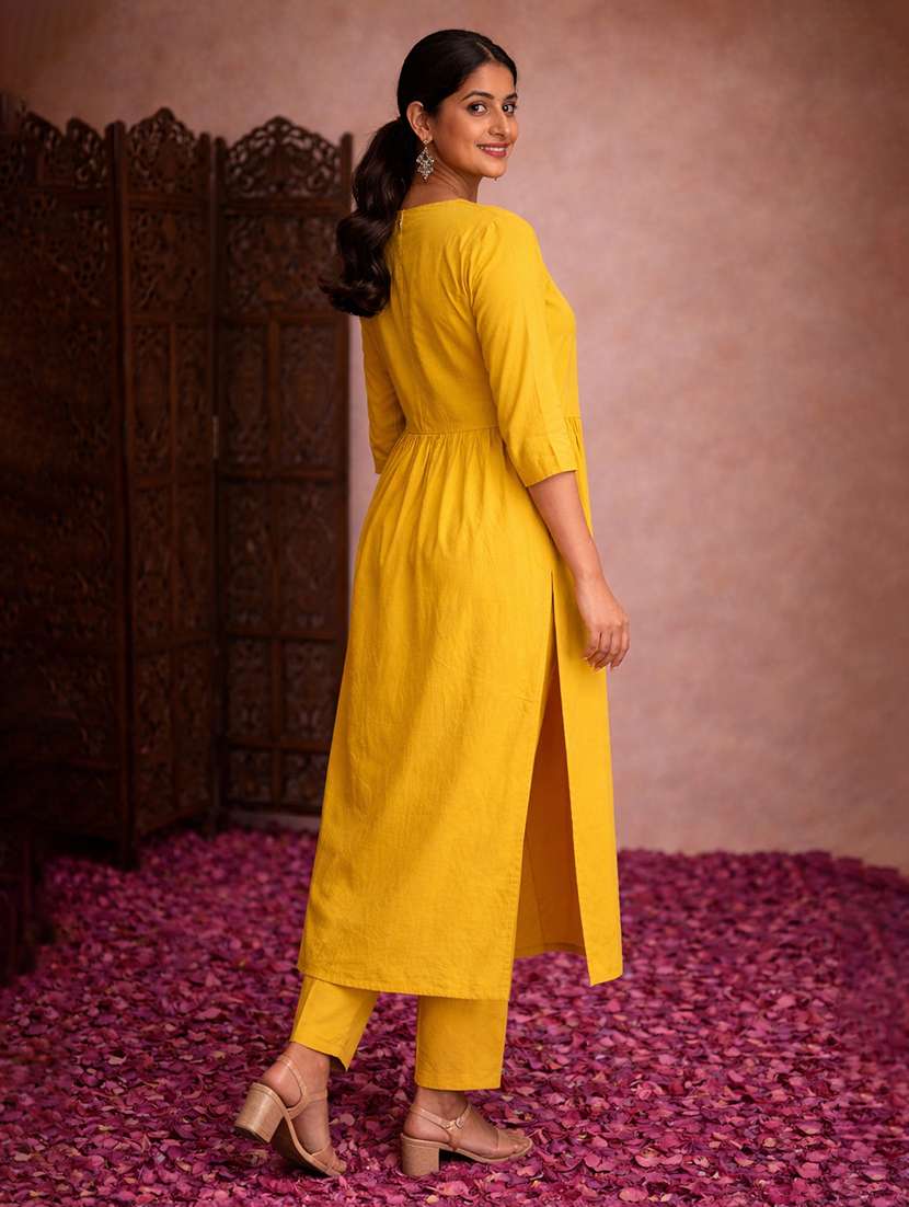 women yellow cotton straight kurti - 22463407 -  Standard Image - 3