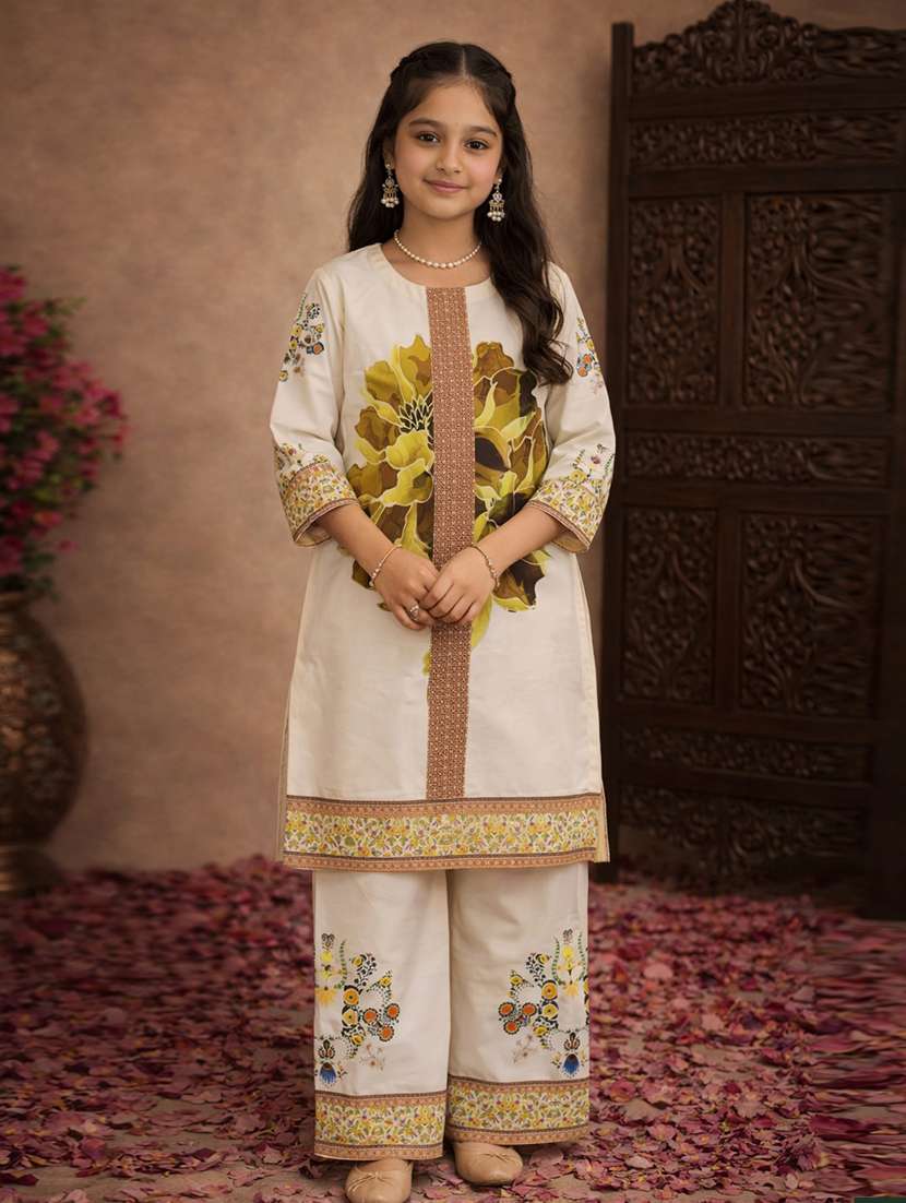 girls lime rayon kurta palazzo set suit set