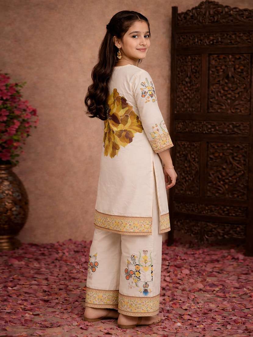 girls lime rayon kurta palazzo set suit set - 22463421 -  Standard Image - 3