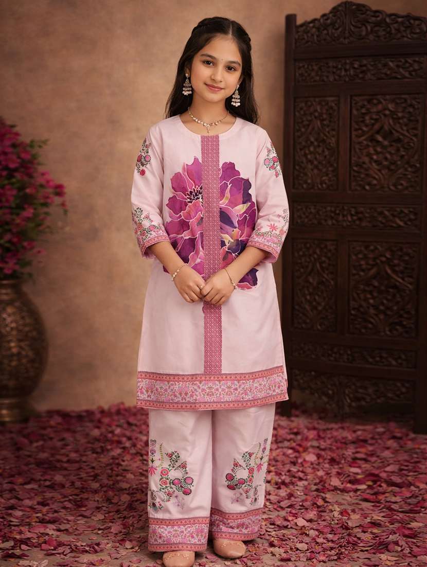 girls peach rayon kurta palazzo set suit set