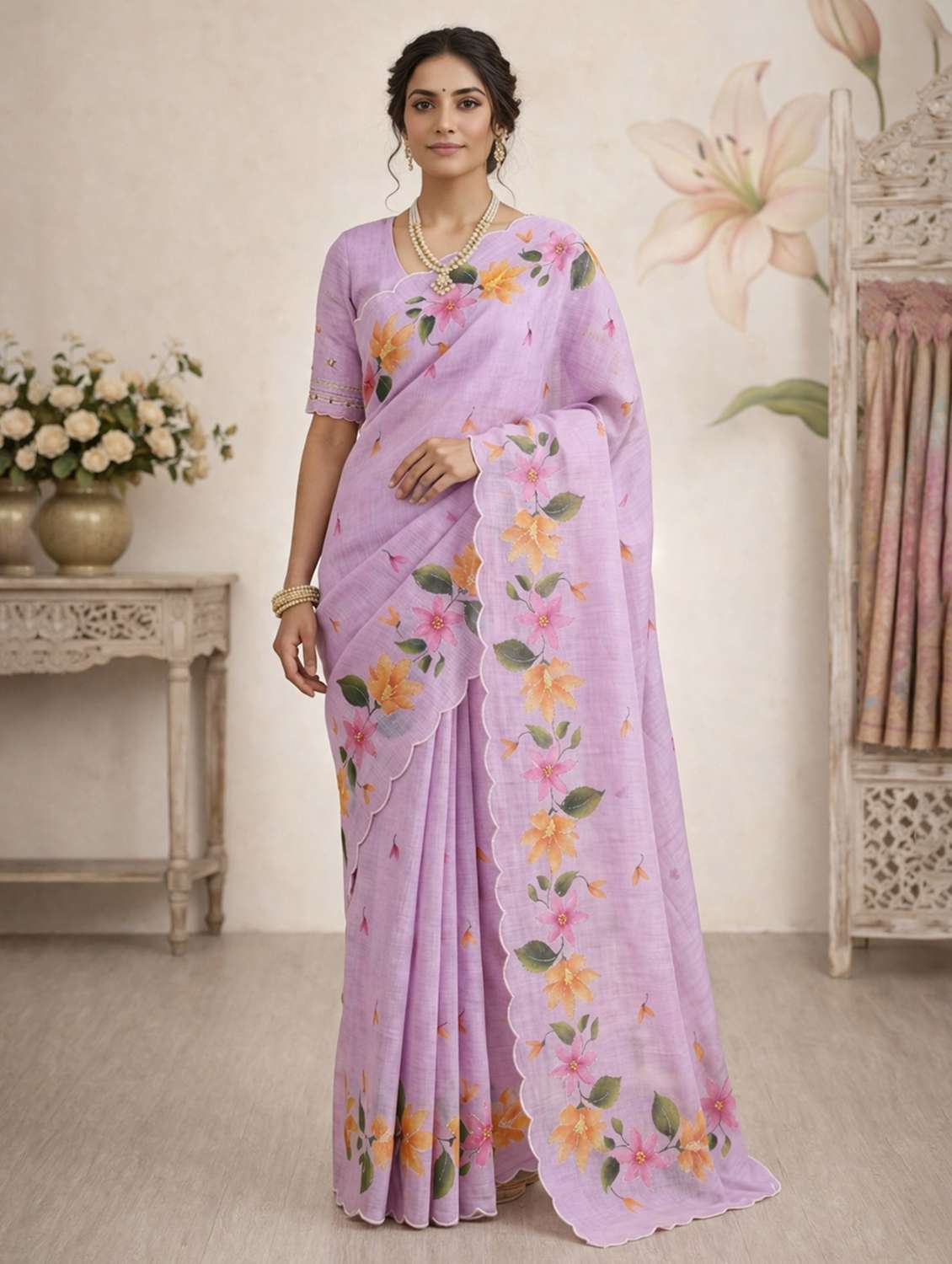 women floral printed saree with blouse