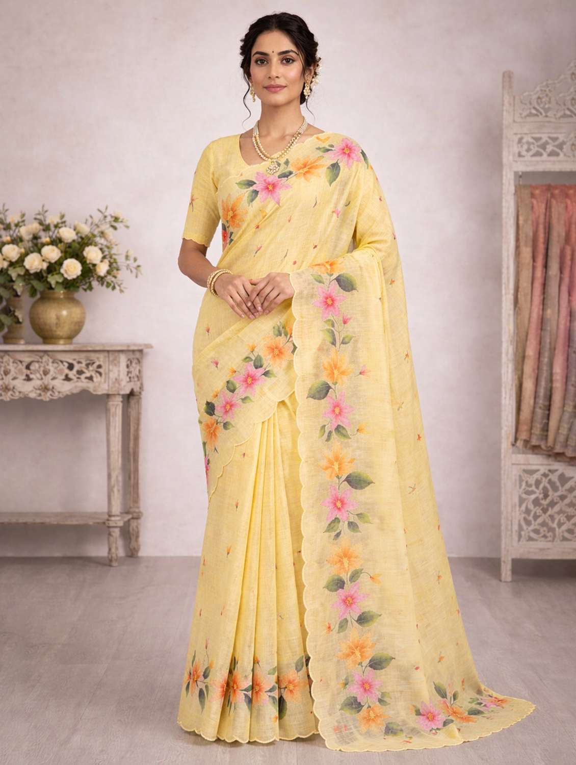 women floral printed saree with blouse