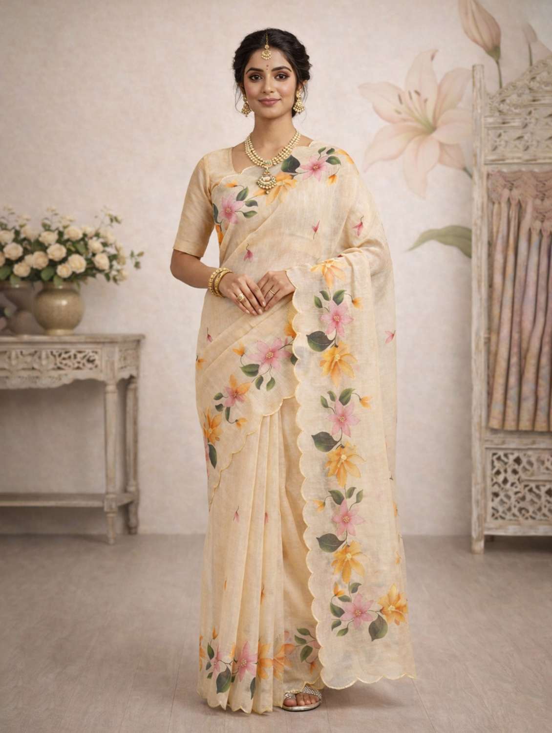 women floral printed saree with blouse