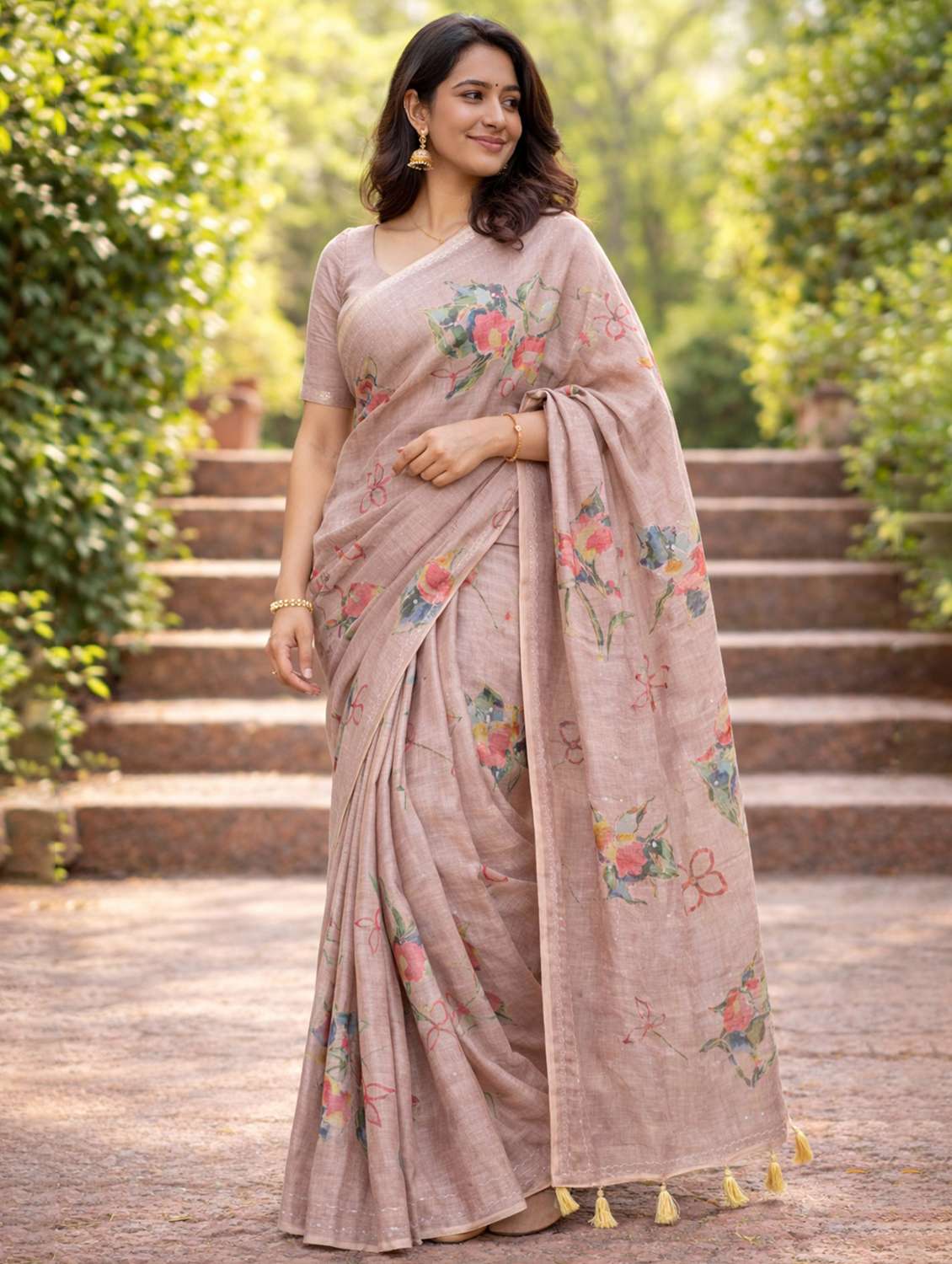 women floral printed saree with blouse