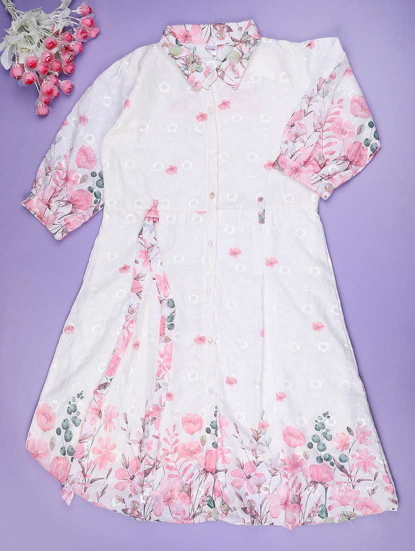 girl white cotton fit & flare frock