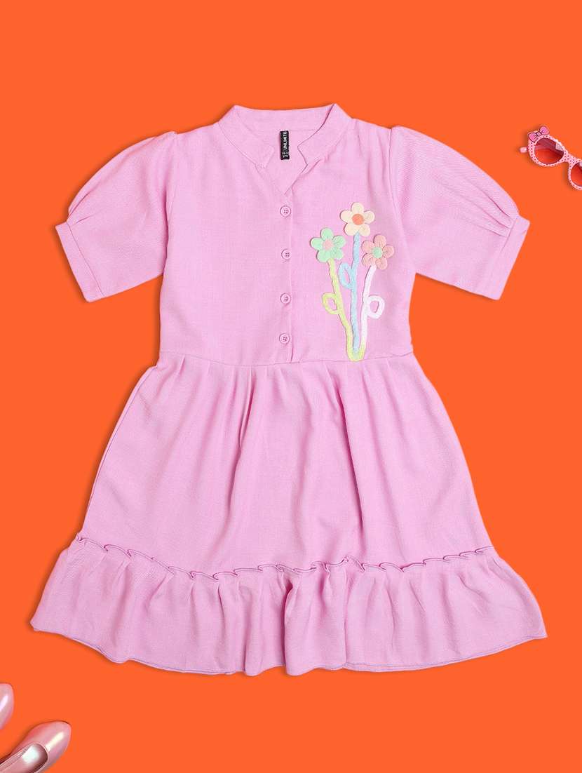 girls pink rayon fit & flare frock
