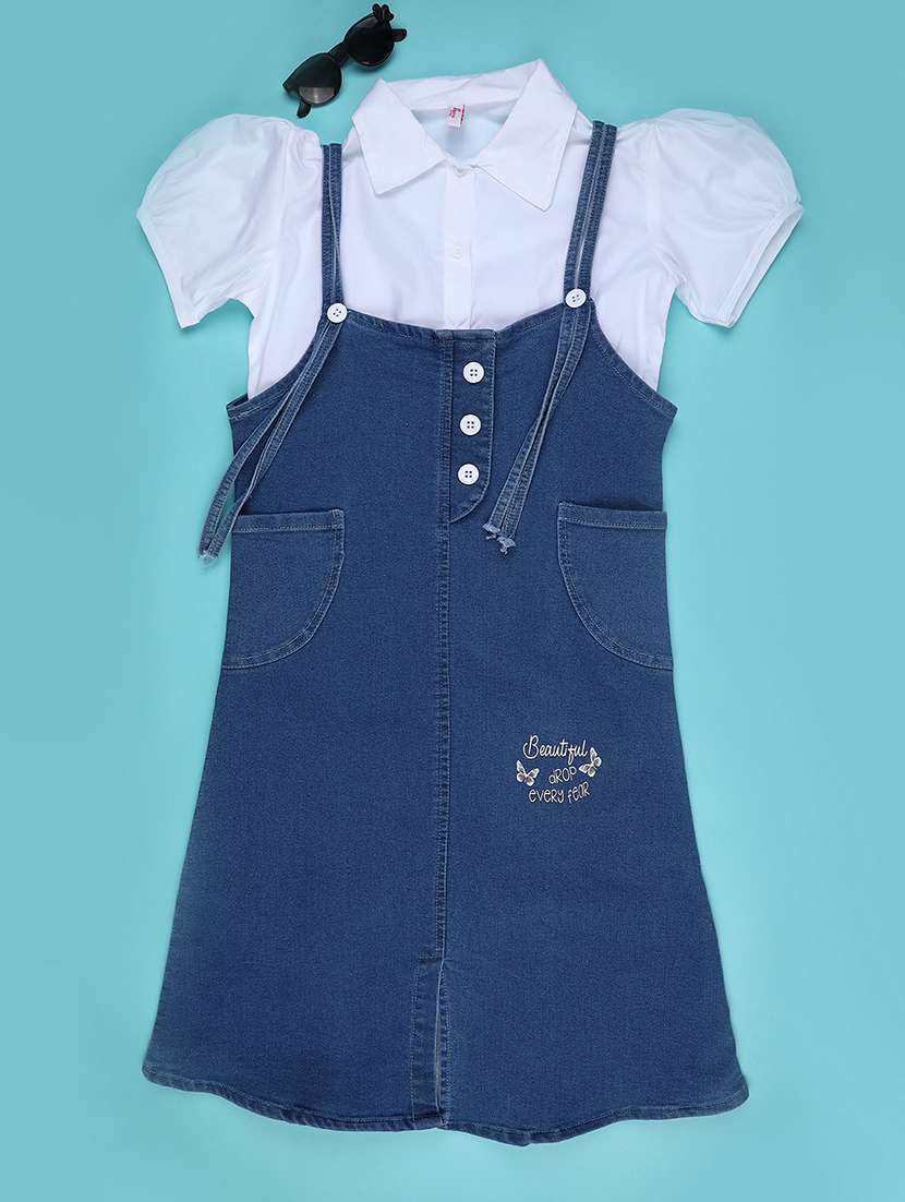 girl blue denim dungaree dress frock