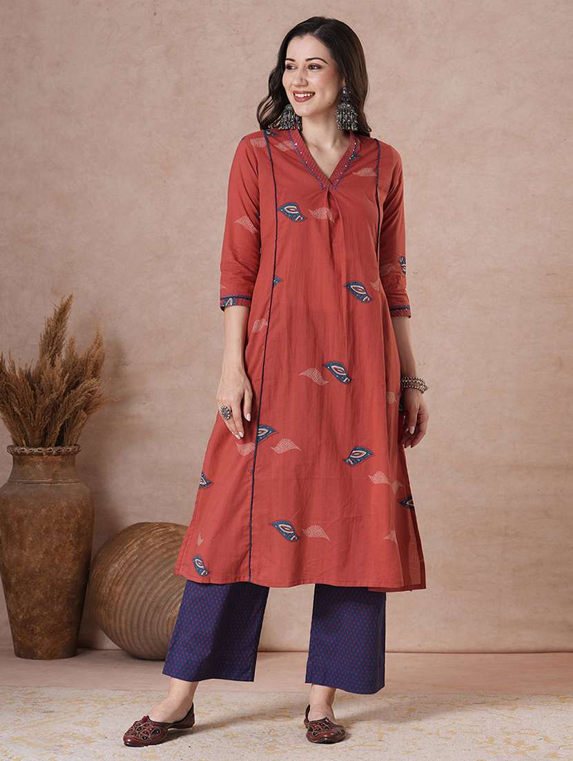 women three quarter sleeve a-line kurta