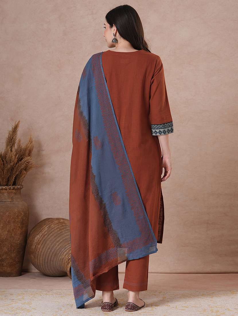 women rust kurta dupatta set - 22463502 -  Standard Image - 3