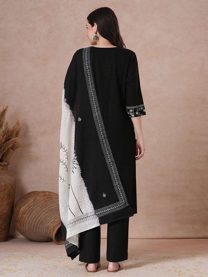  women black solids kurta dupatta set - 22463507 -  Standard Image - 3
