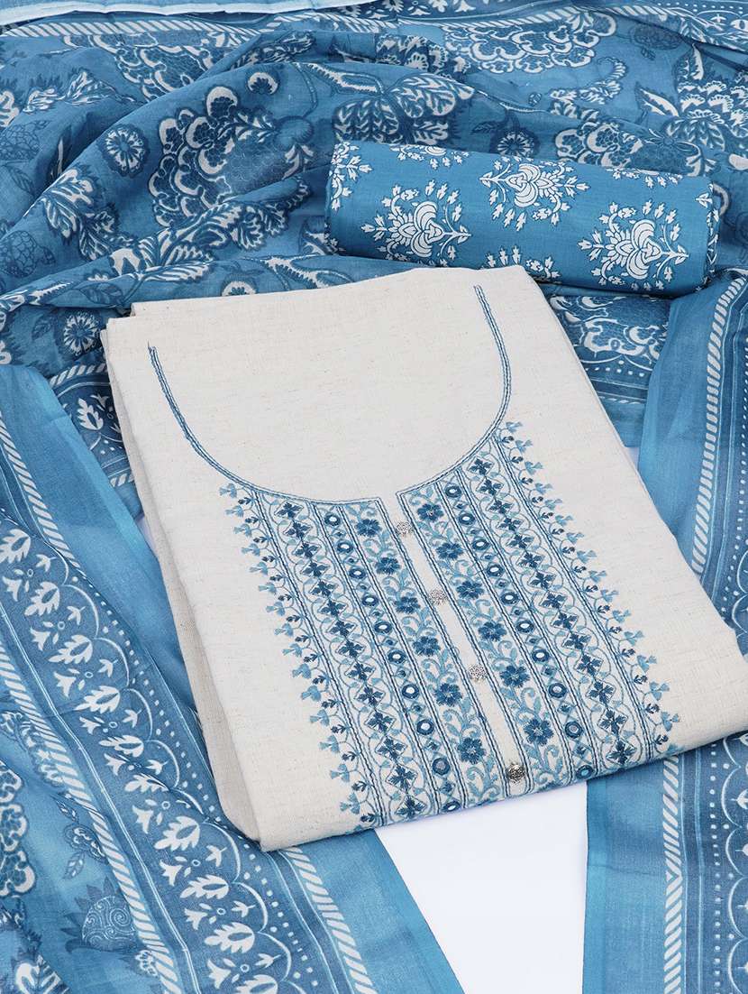 women solid with work unstitched suit set