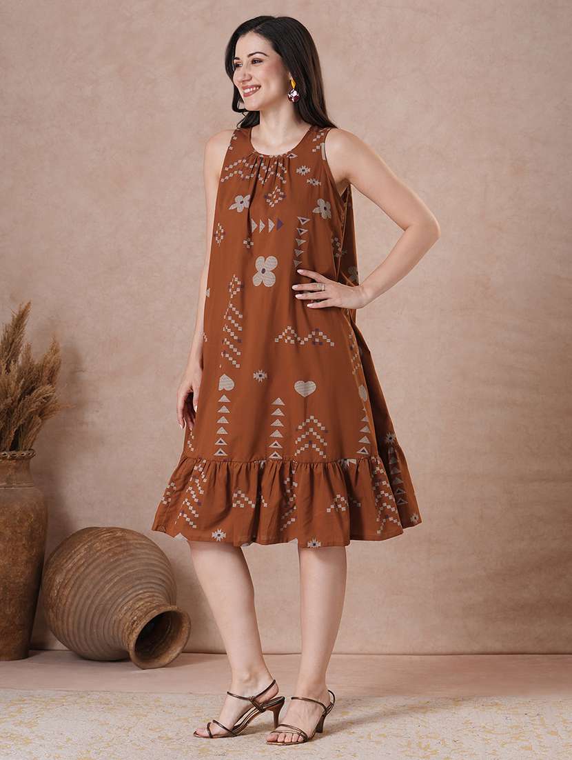 women rust cotton a-line ethnic dress - 22463539 -  Standard Image - 3
