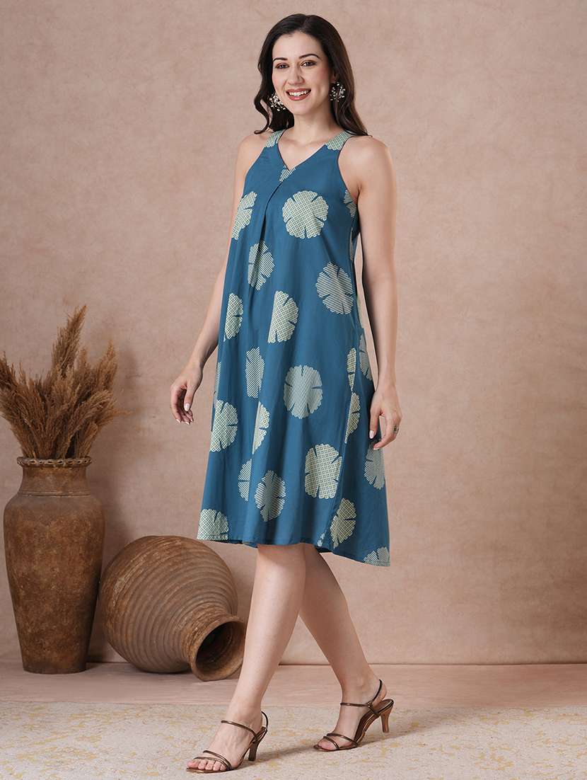 women blue cotton a-line ethnic dress - 22463540 -  Standard Image - 3