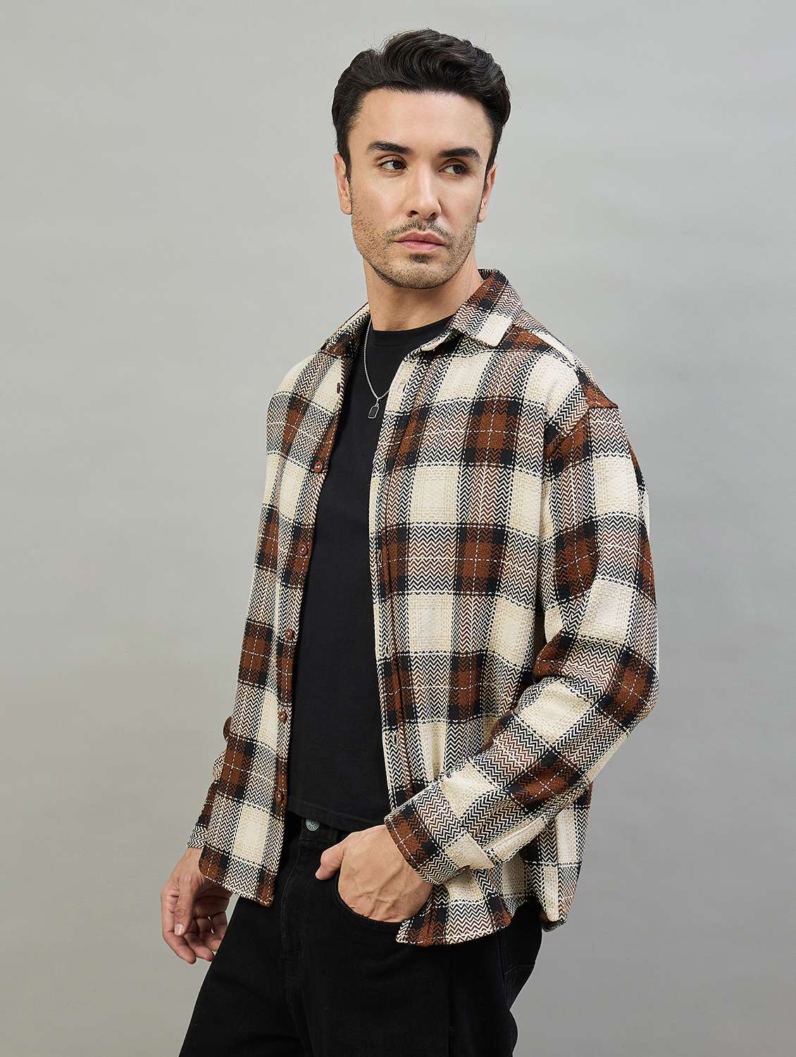 men checkered long sleeve oversized casual shirt - 22463543 -  Standard Image - 3