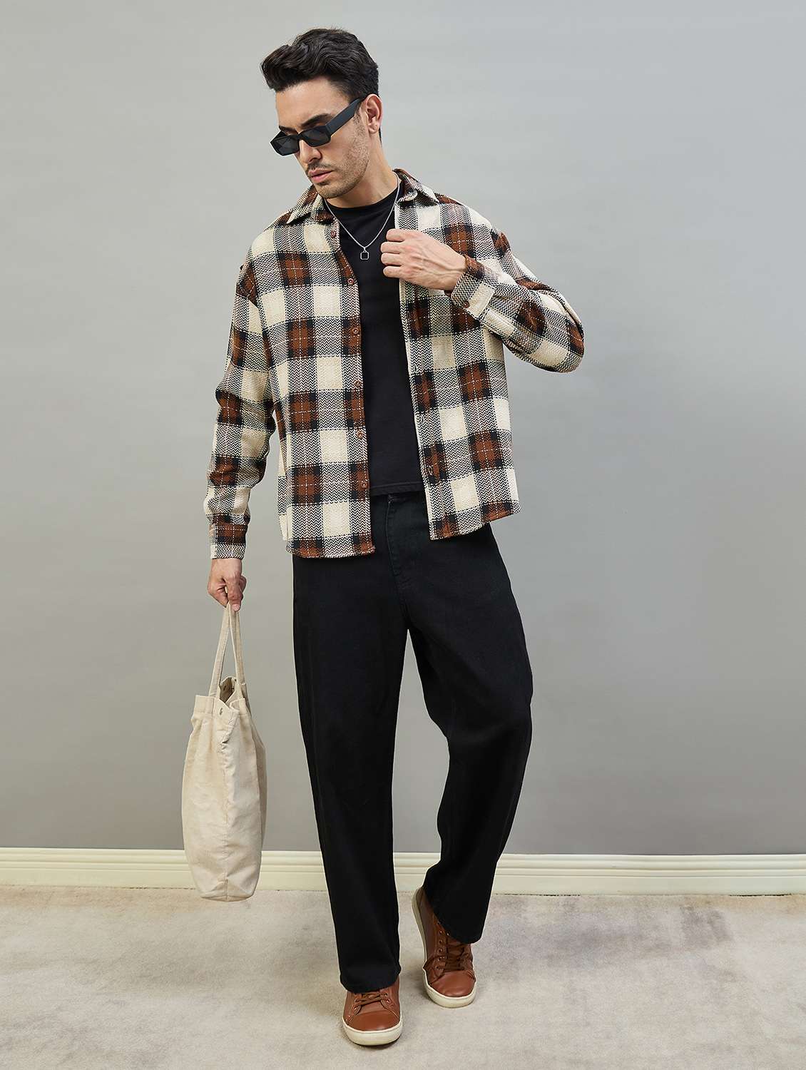 men checkered long sleeve oversized casual shirt - 22463543 -  Standard Image - 5