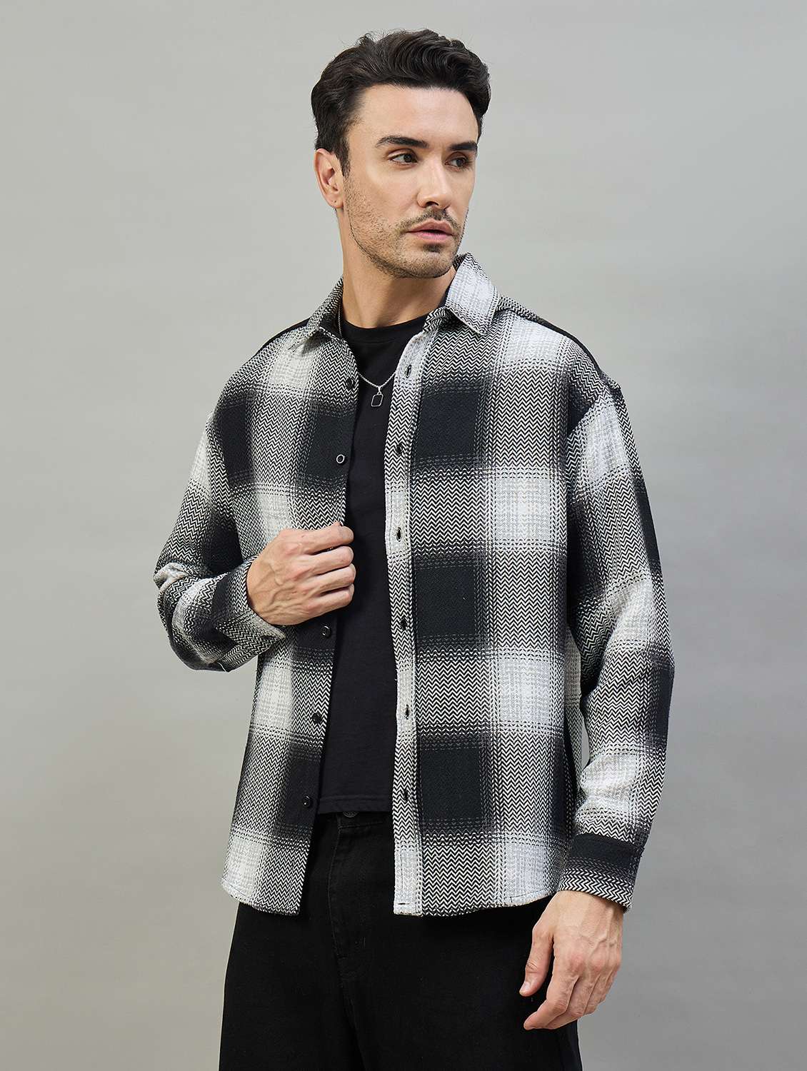 men checkered long sleeve oversized casual shirt - 22463544 -  Standard Image - 3