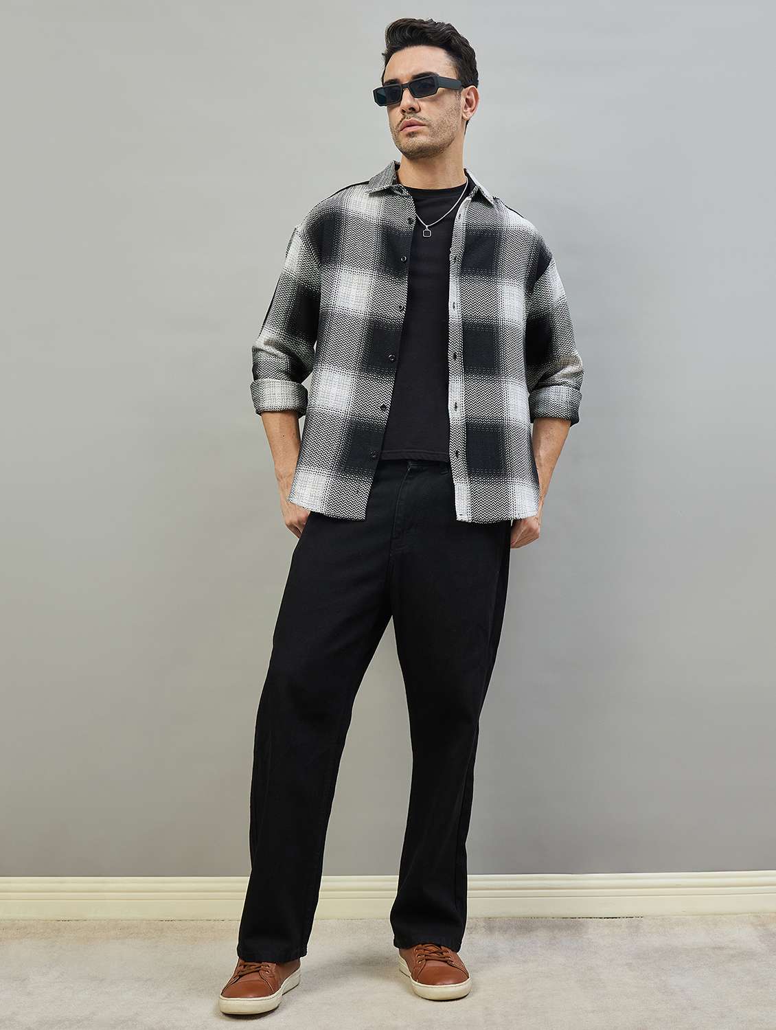 men checkered long sleeve oversized casual shirt - 22463544 -  Standard Image - 5