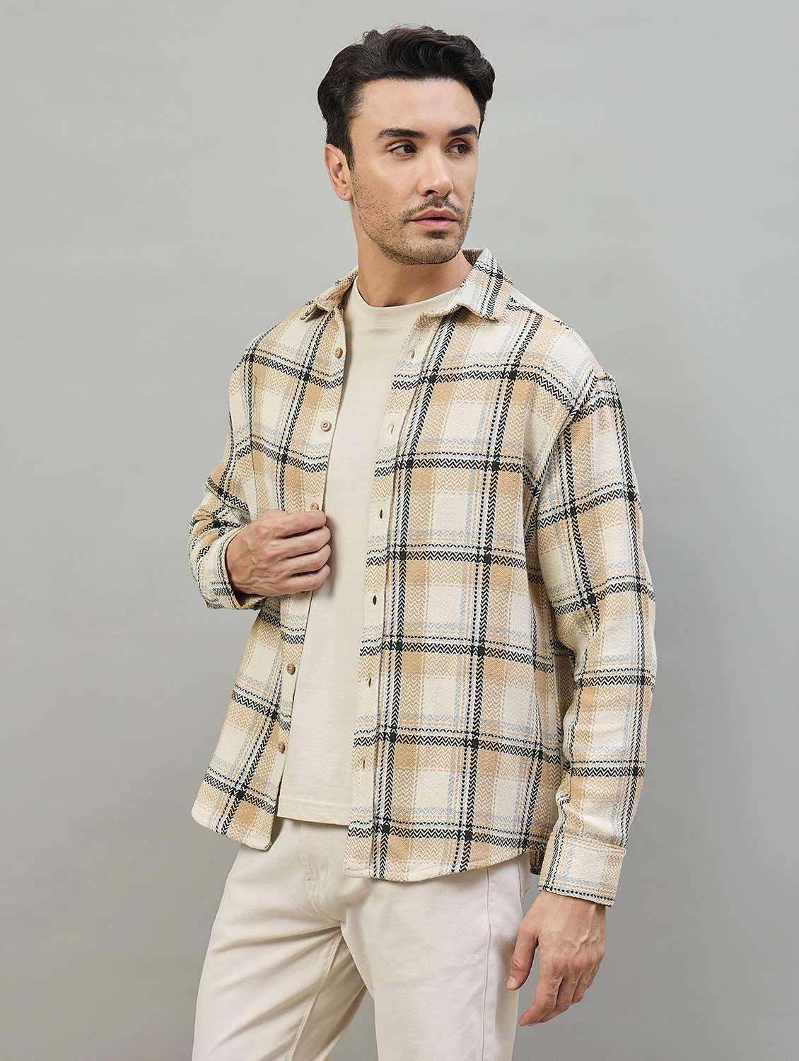 men checkered long sleeve oversized casual shirt - 22463546 -  Standard Image - 3