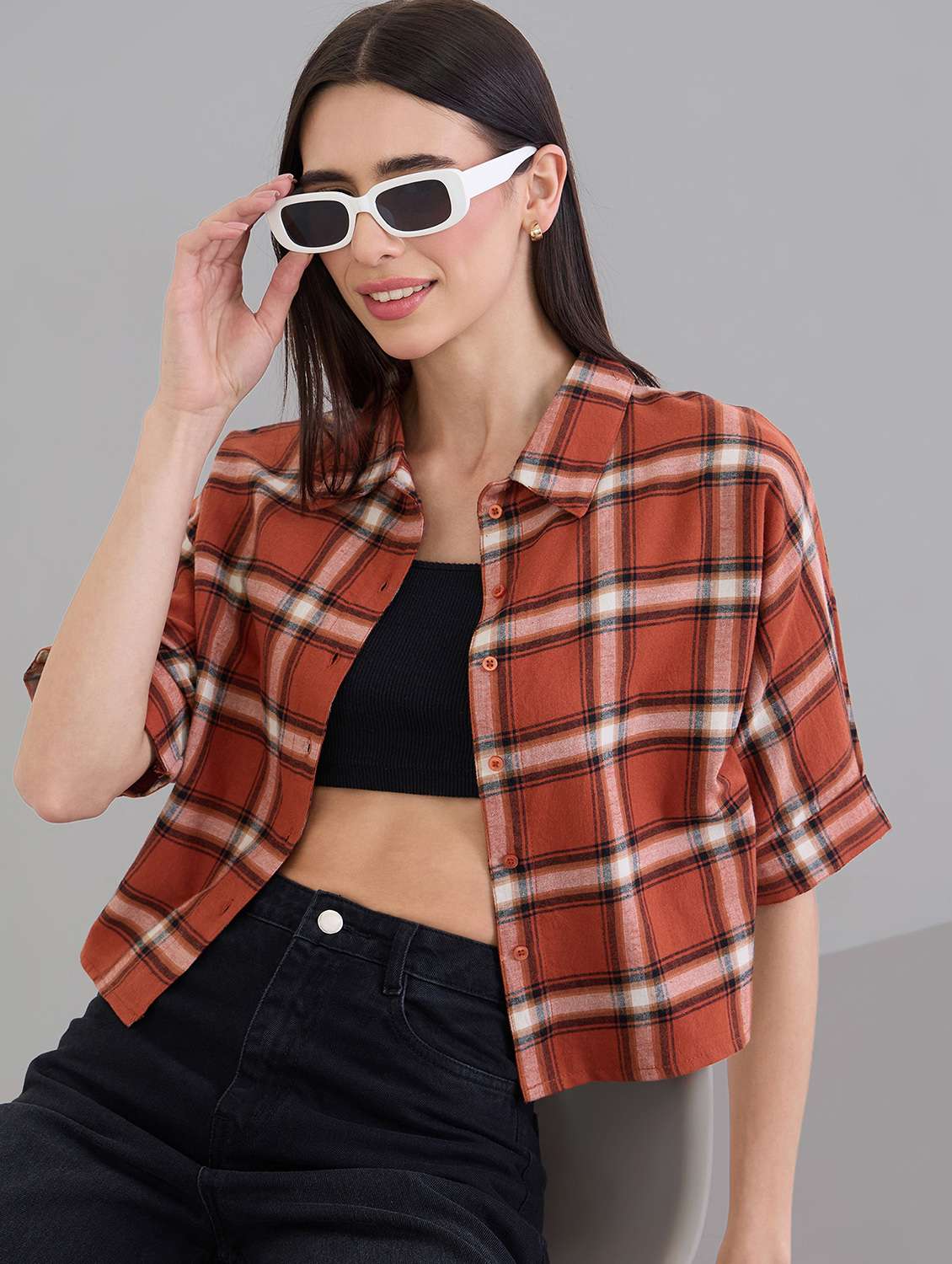 rust cotton crop shirt