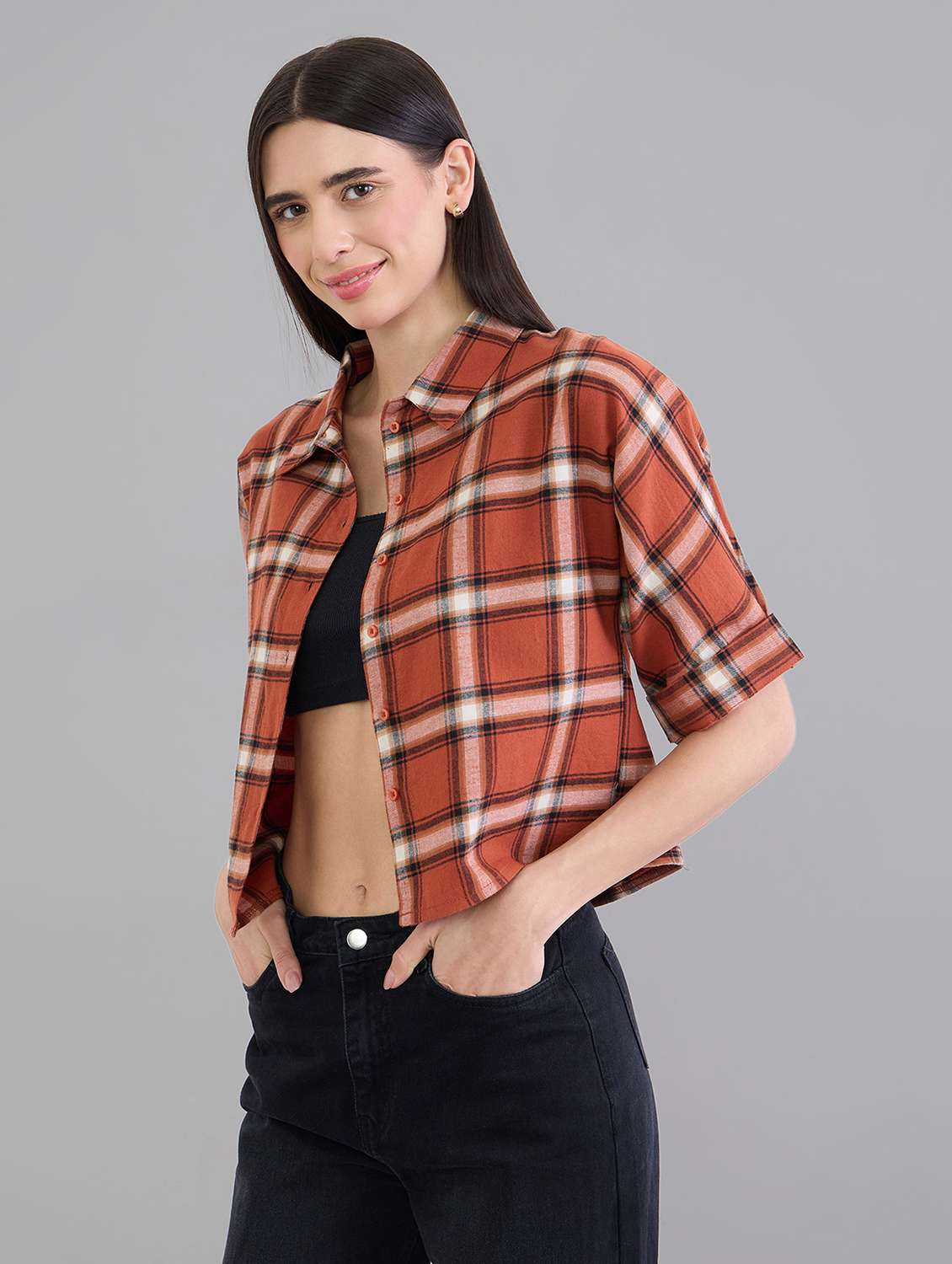 rust cotton crop shirt - 22463549 -  Standard Image - 3