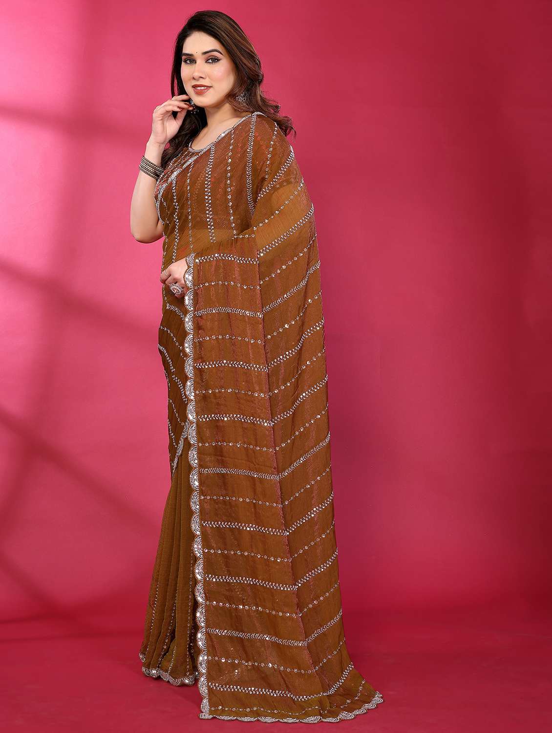women solid with work embroidered saree with blouse - 22463551 -  Standard Image - 5