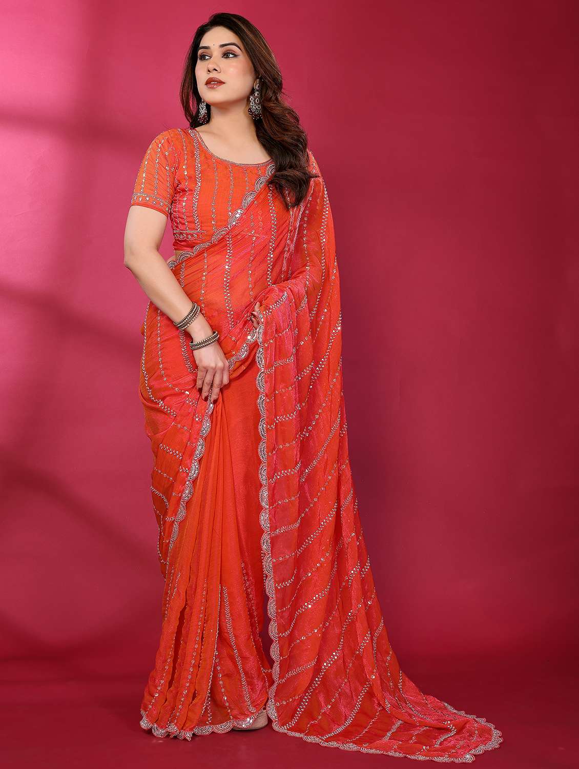 women solid with work embroidered saree with blouse