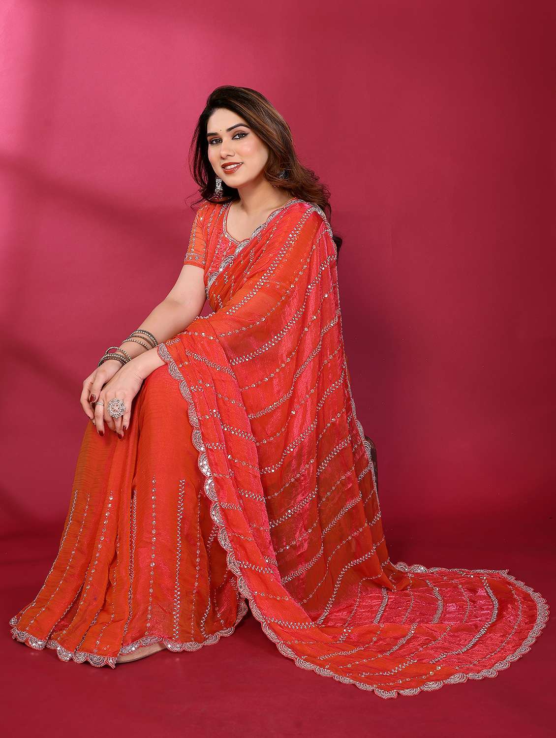 women solid with work embroidered saree with blouse - 22463552 -  Standard Image - 5
