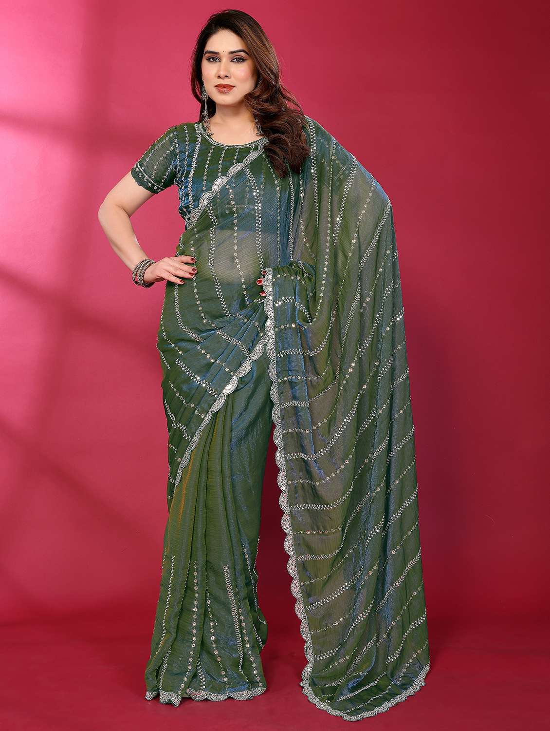 women solid with work embroidered saree with blouse