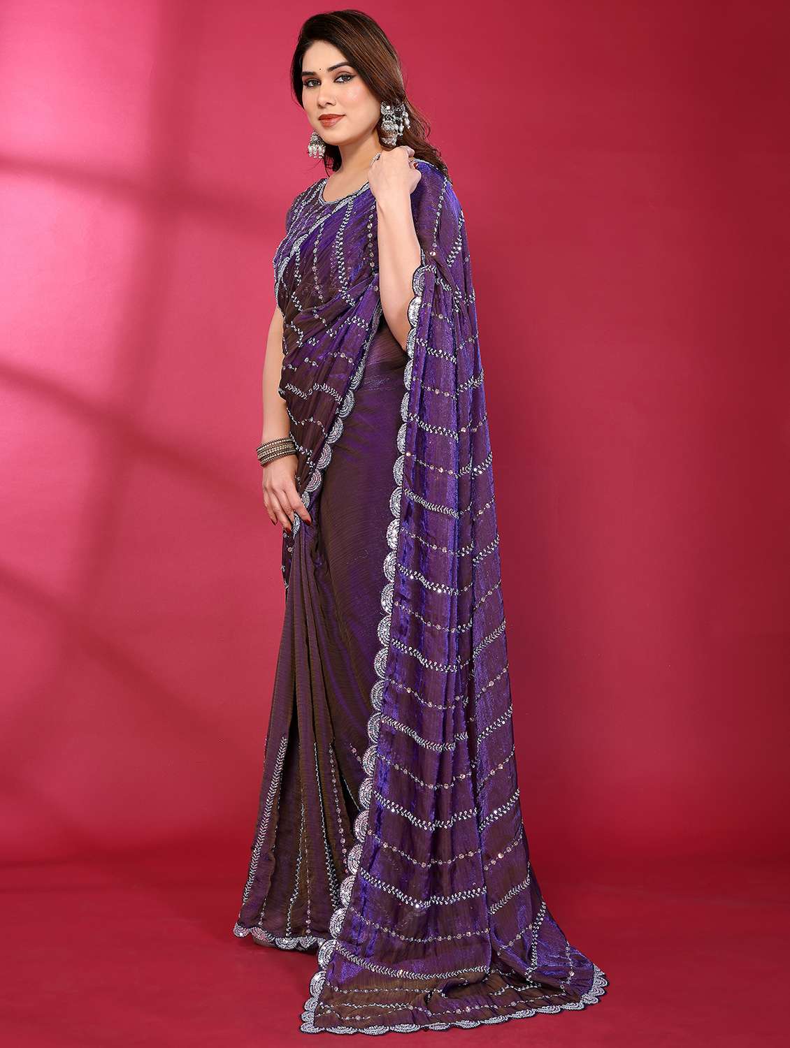 women solid with work embroidered saree with blouse - 22463555 -  Standard Image - 3
