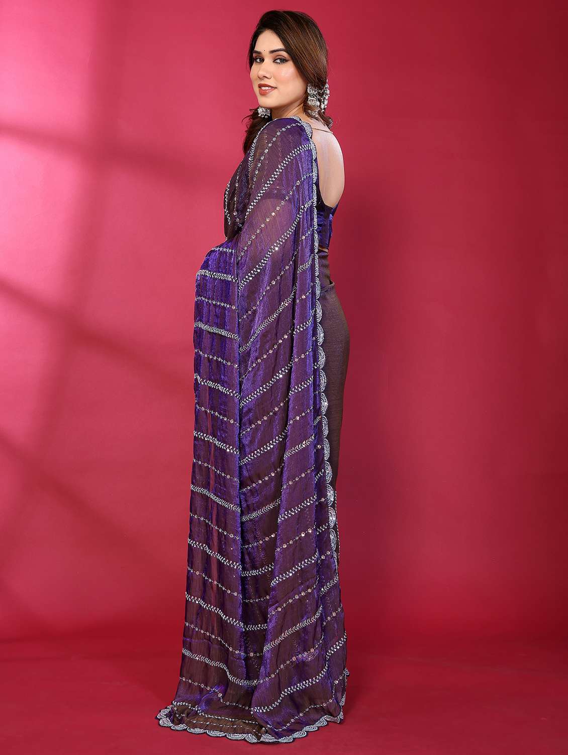 women solid with work embroidered saree with blouse - 22463555 -  Standard Image - 5