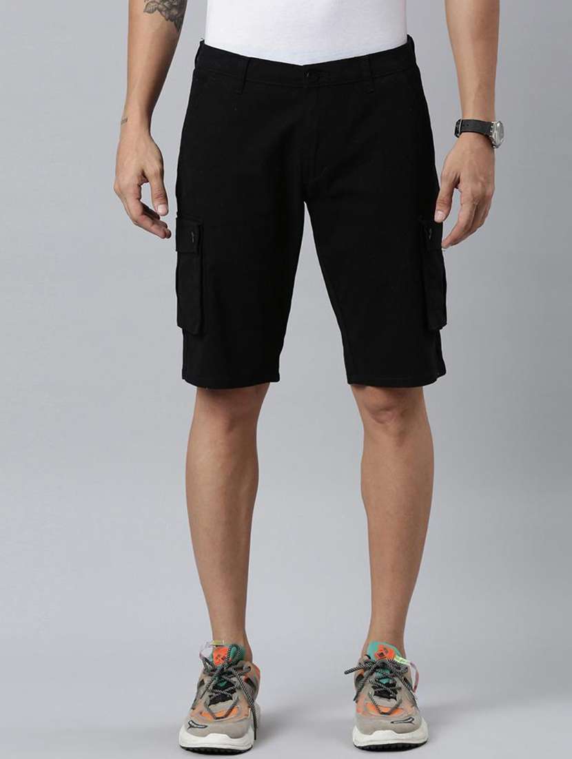 black cotton blend cargo style shorts