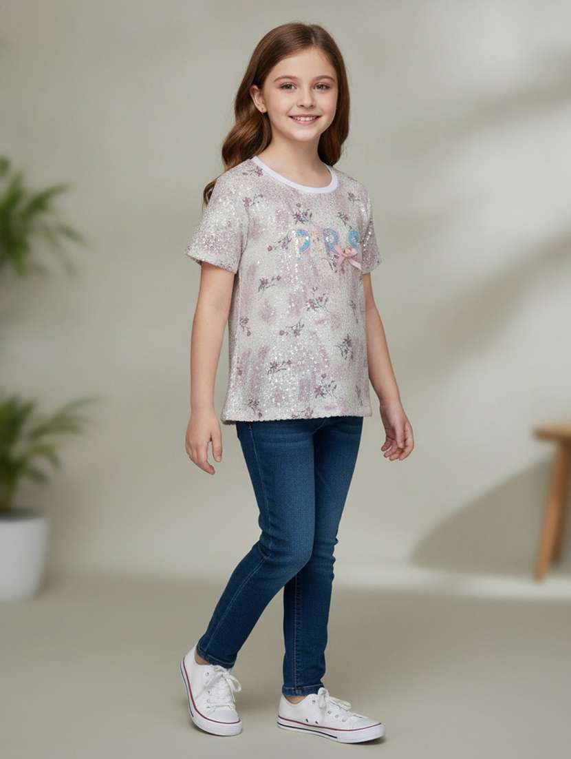 girls printed short sleeves regular fit tee