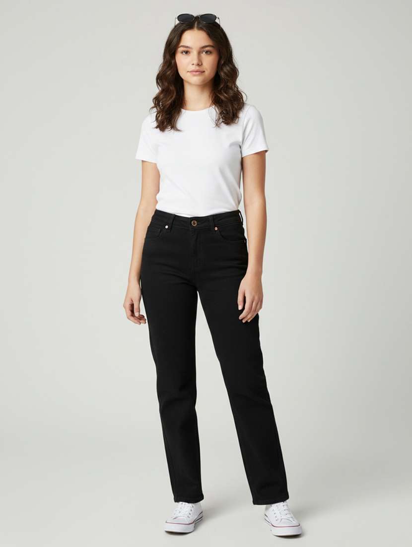 girls solid mid rise straight fit jeans