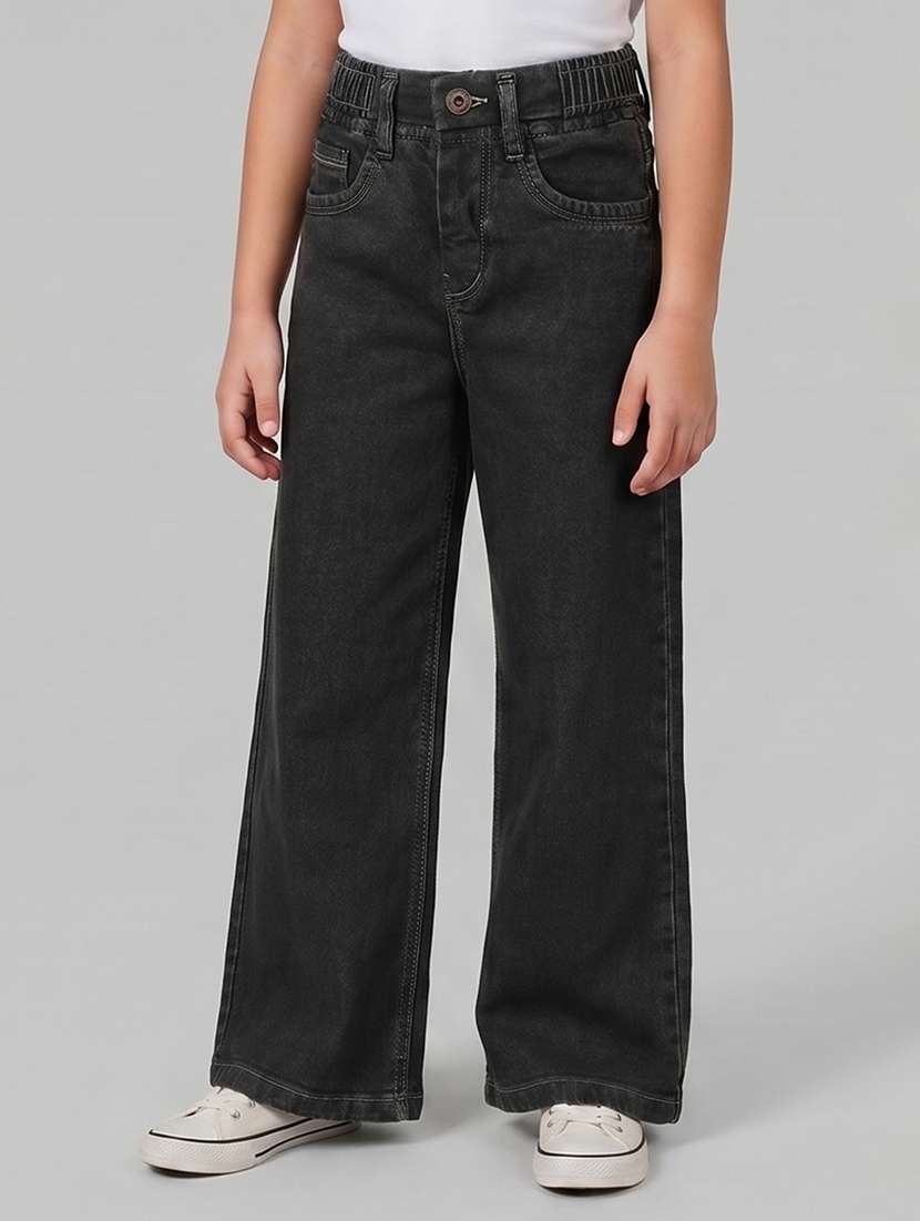 girls washed mid rise wide leg jeans