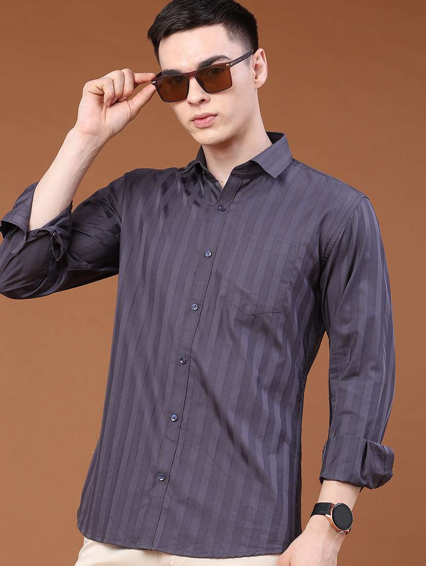 men striped long sleeve regular fit casual shirt