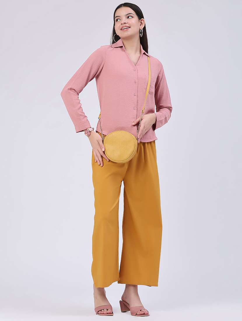 women solid high rise wide leg trouser - 22464033 -  Standard Image - 5
