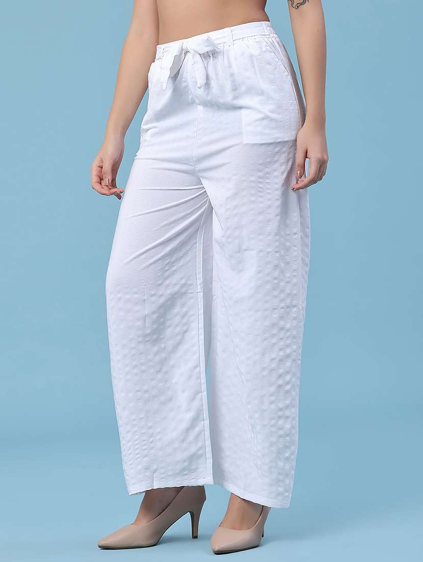 women self design mid rise wide leg trouser - 22464035 -  Standard Image - 3