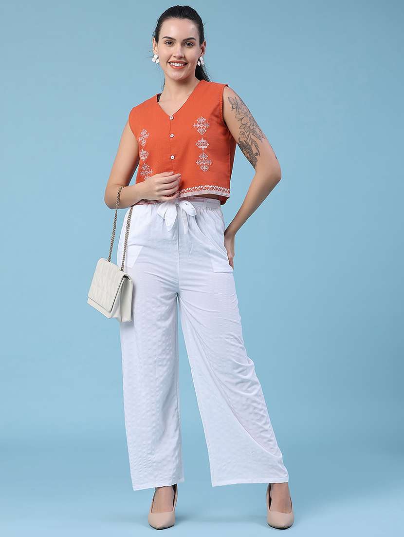 women self design mid rise wide leg trouser - 22464035 -  Standard Image - 5