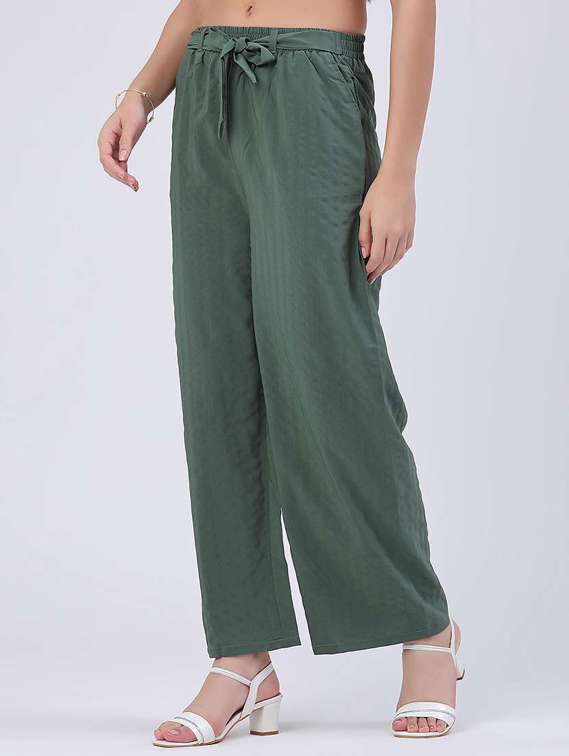 women self design mid rise wide leg trouser - 22464038 -  Standard Image - 3