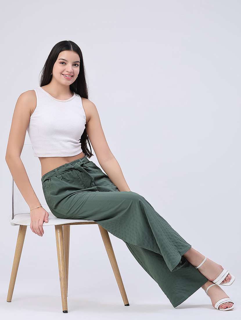 women self design mid rise wide leg trouser - 22464038 -  Standard Image - 5