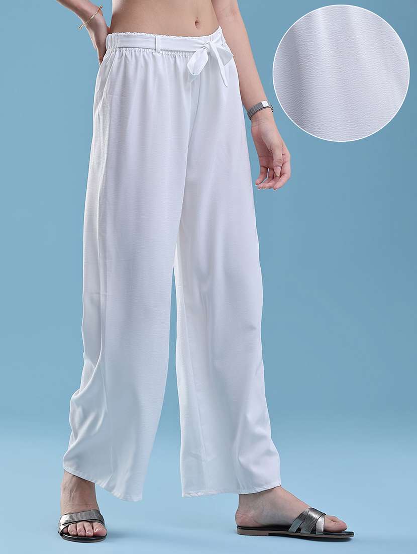 women solid mid rise wide leg trouser - 22464040 -  Standard Image - 3