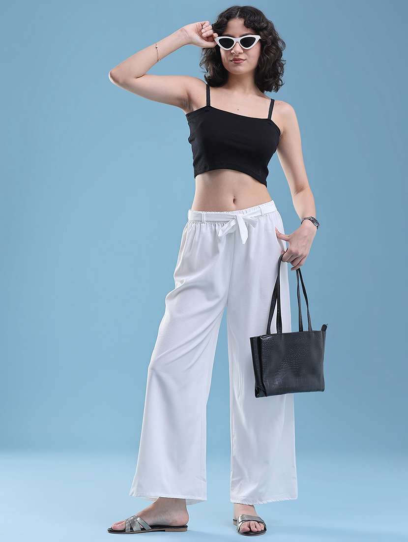 women solid mid rise wide leg trouser - 22464040 -  Standard Image - 5