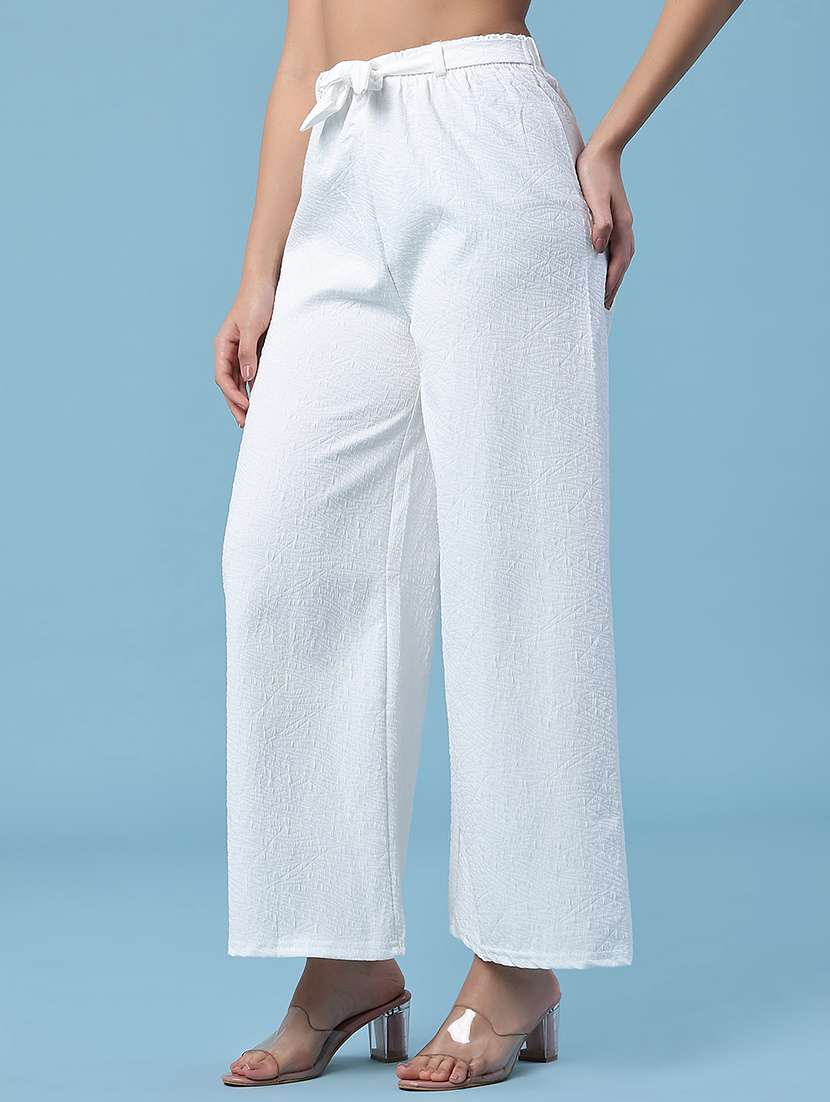 women self design mid rise wide leg trouser - 22464044 -  Standard Image - 3