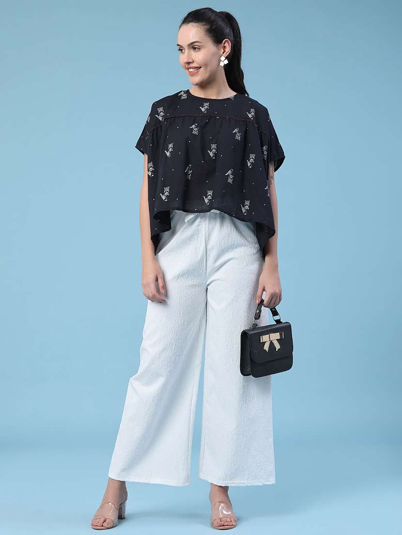 women self design mid rise wide leg trouser - 22464044 -  Standard Image - 5