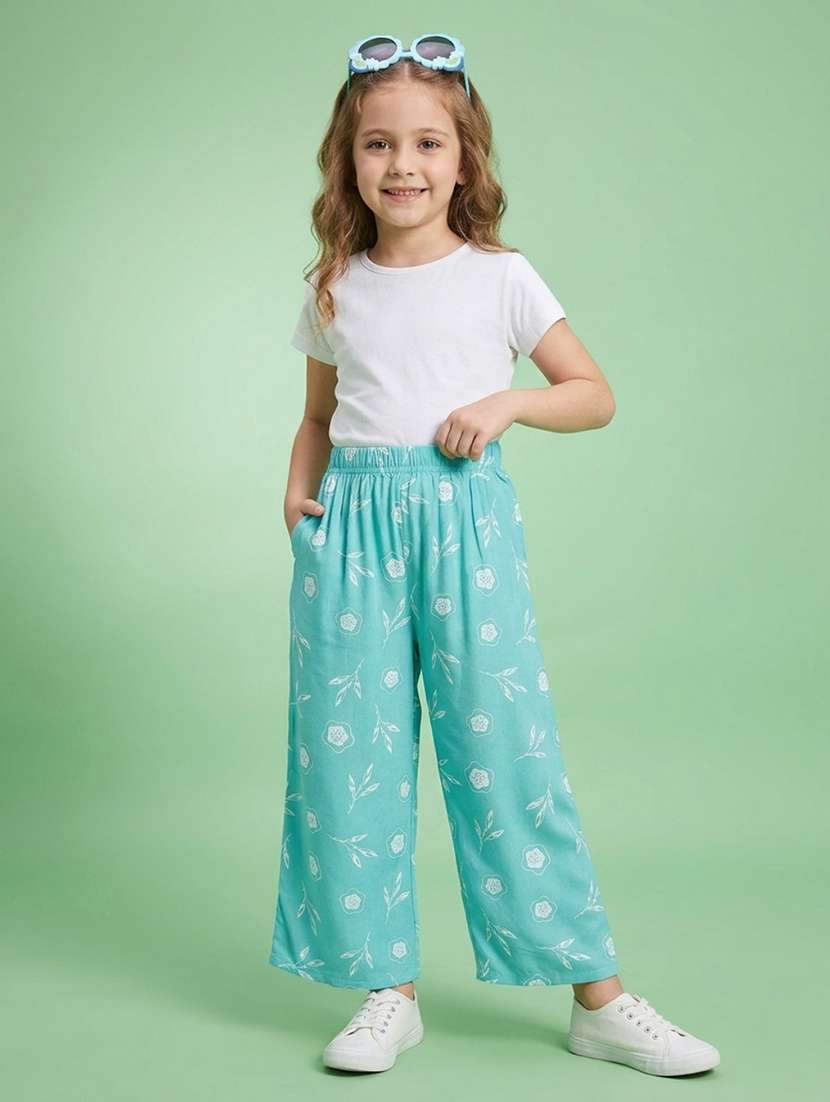 girls printed mid rise casual trouser