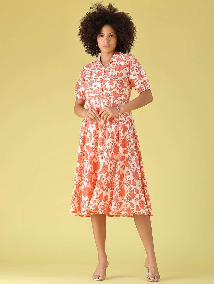 women printed short sleeves fit and flare dress