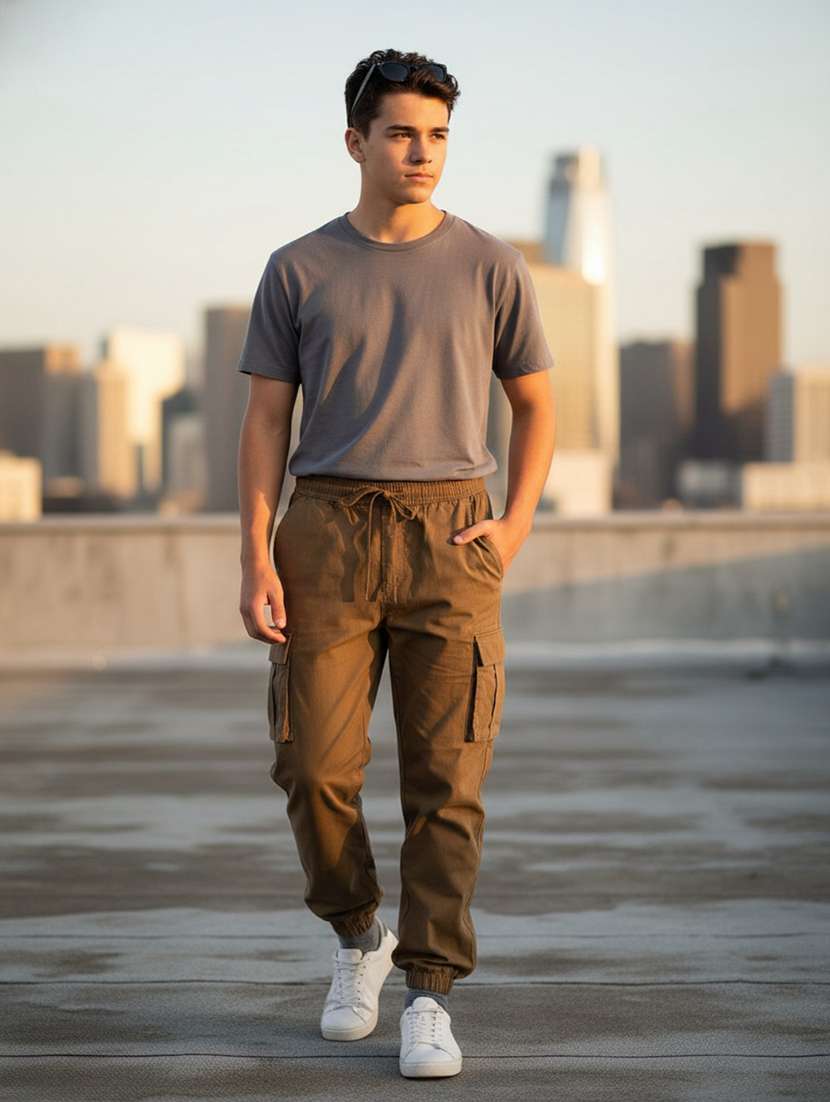 boys solid mid rise regular fit jogger
