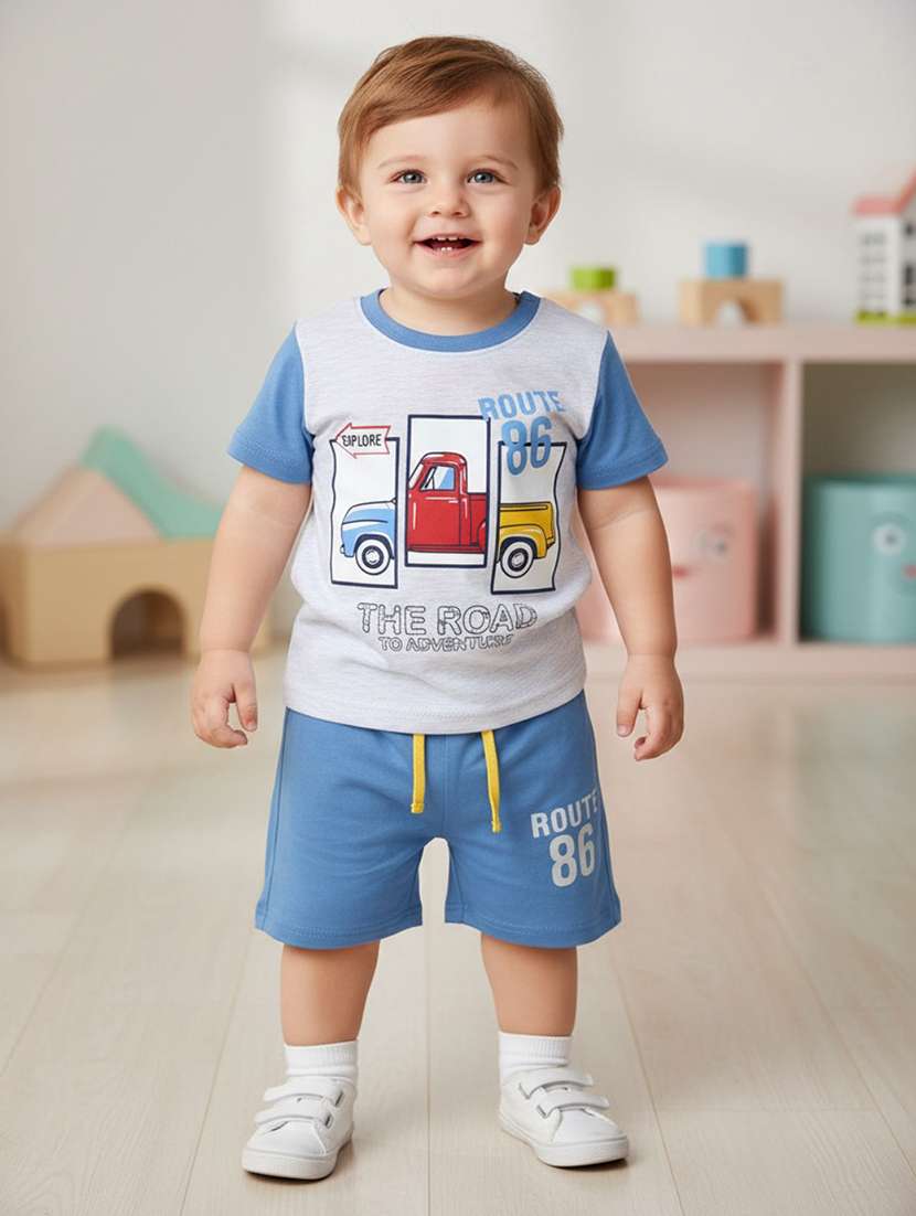kids printed round neck t-shirt and shorts set