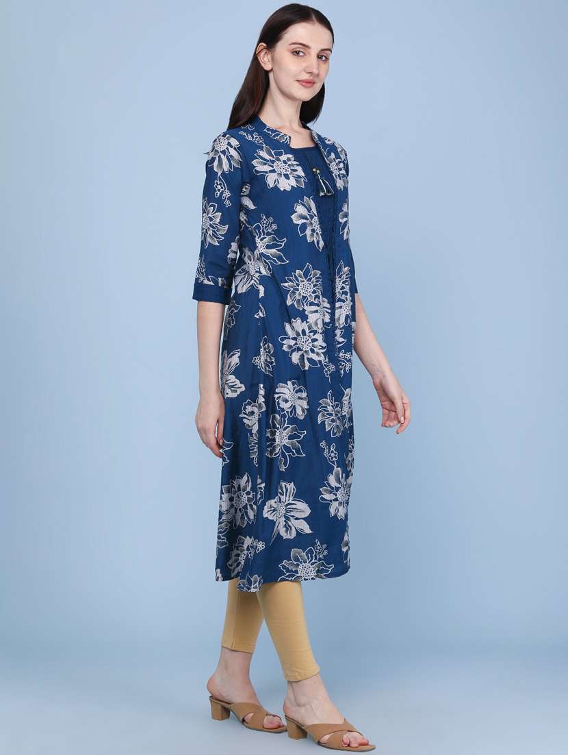 women printed three quarter sleeve kurta - 22464280 -  Standard Image - 3